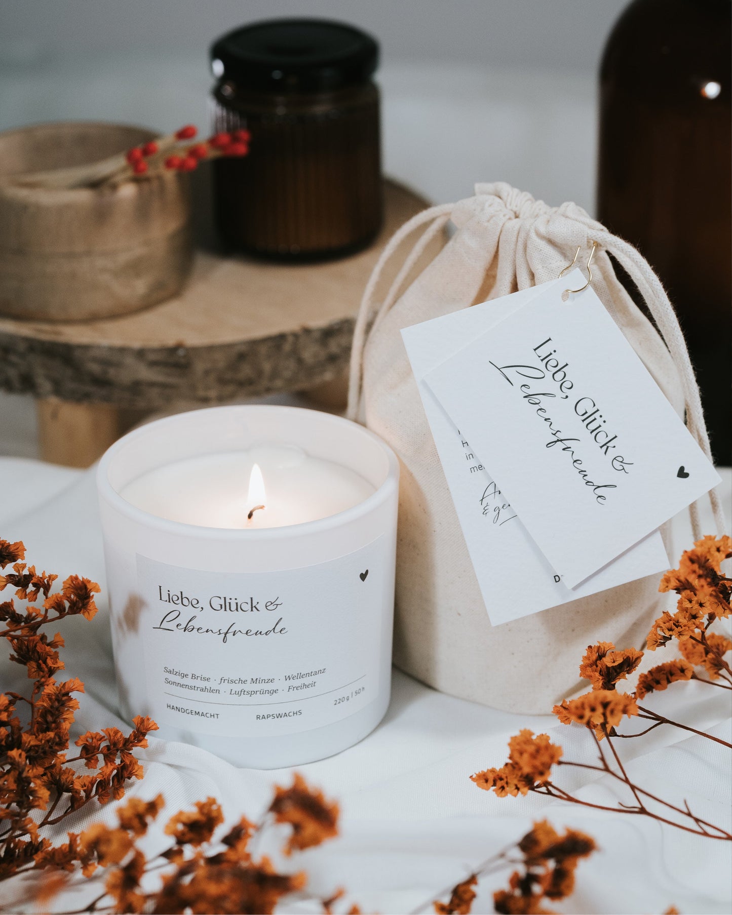 Liebe, Glück und Lebensfreude · Duftkerze