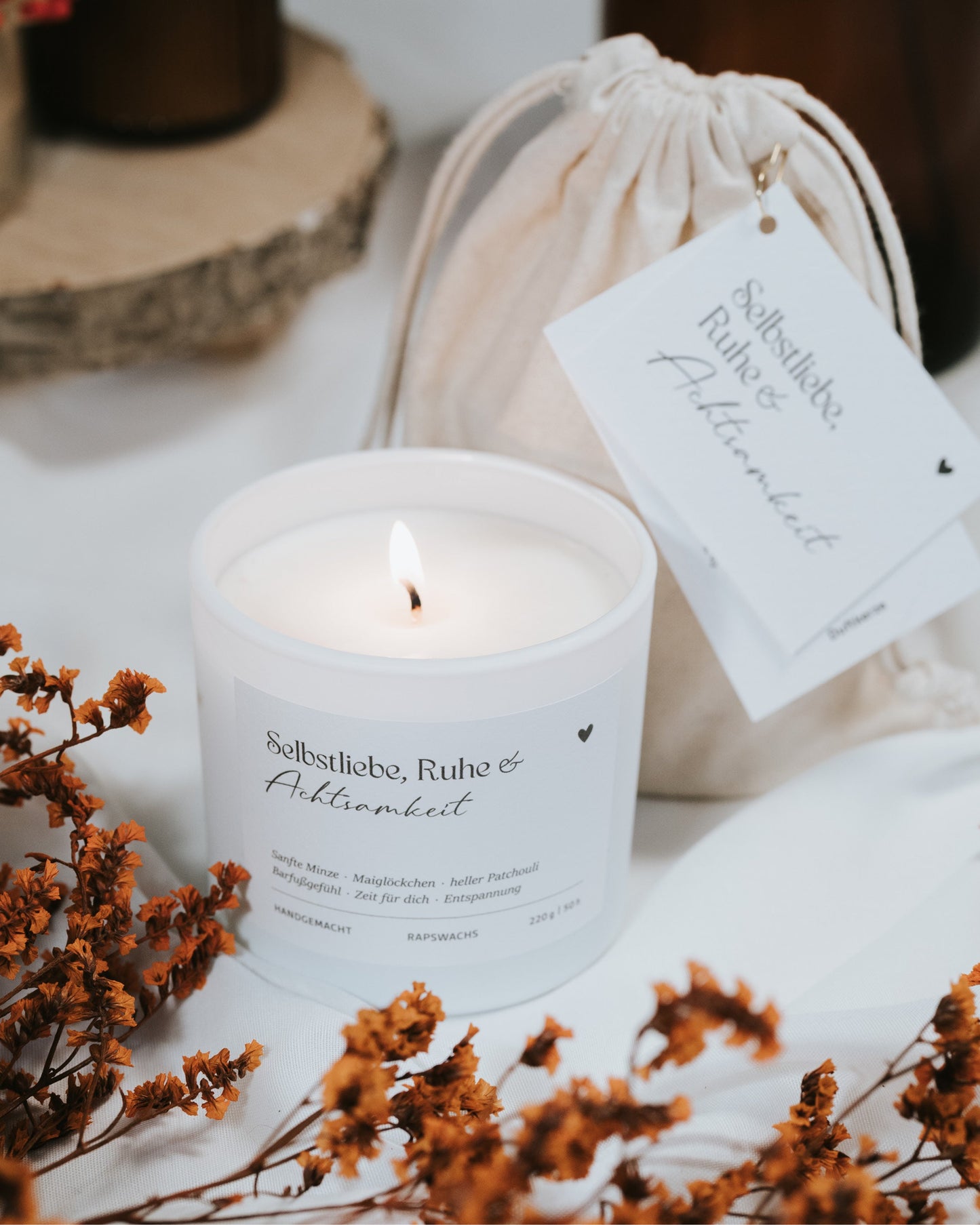 Selbstliebe, Ruhe und Achtsamkeit · Duftkerze