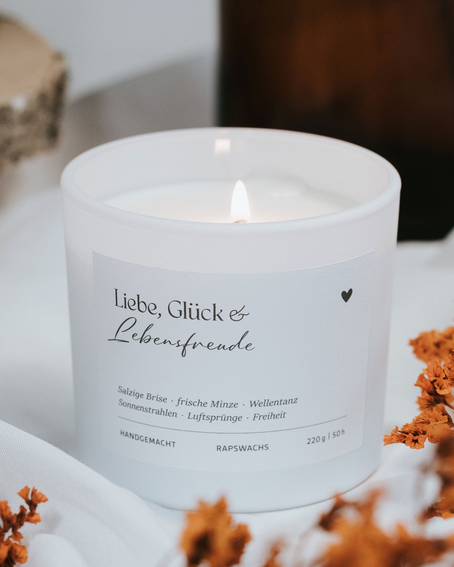 Liebe, Glück und Lebensfreude · Duftkerze
