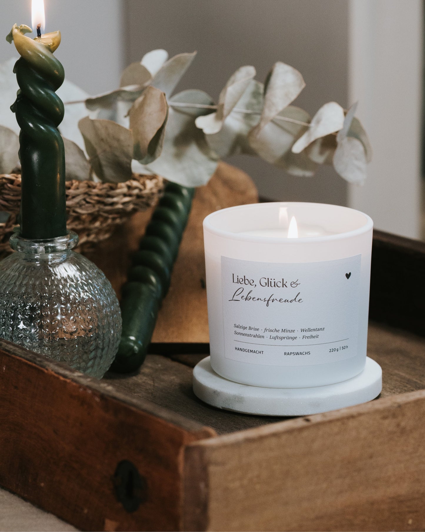 Liebe, Glück und Lebensfreude · Duftkerze