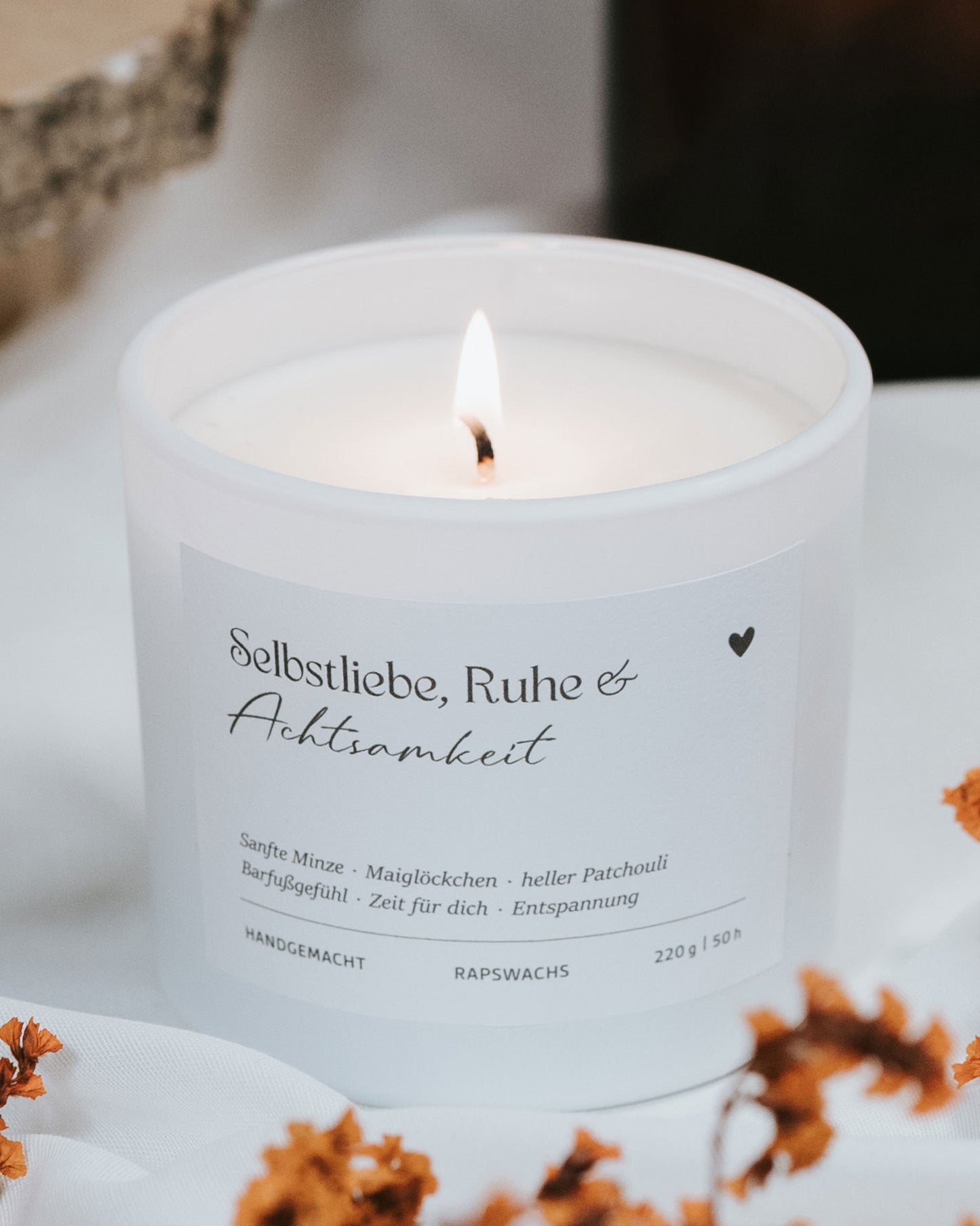 Selbstliebe, Ruhe und Achtsamkeit · Duftkerze