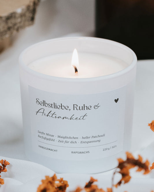 Selbstliebe, Ruhe und Achtsamkeit · Duftkerze
