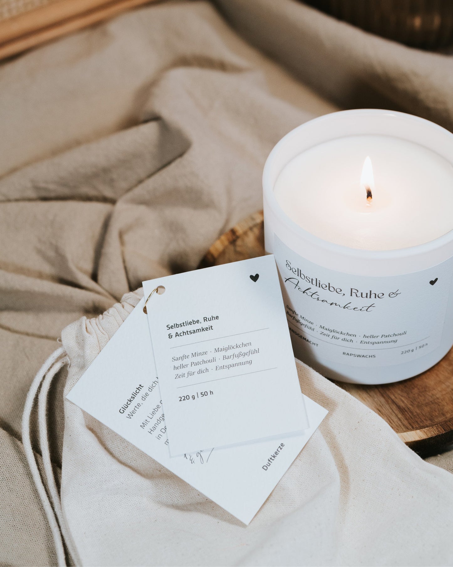 Selbstliebe, Ruhe und Achtsamkeit · Duftkerze