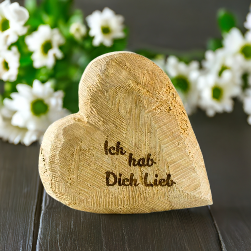 Thankgoods Deko-Holz-Herz aus massivem Naturfarbenem Pappelholz mit Schriftzug Ich hab dich lieb